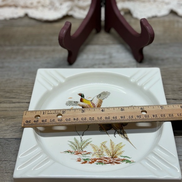 Hyalyn Ashtray Trinket Dish Porcelain Hunting Pheasant USA Made 615 VTG *READ* - Picture 10 of 10
